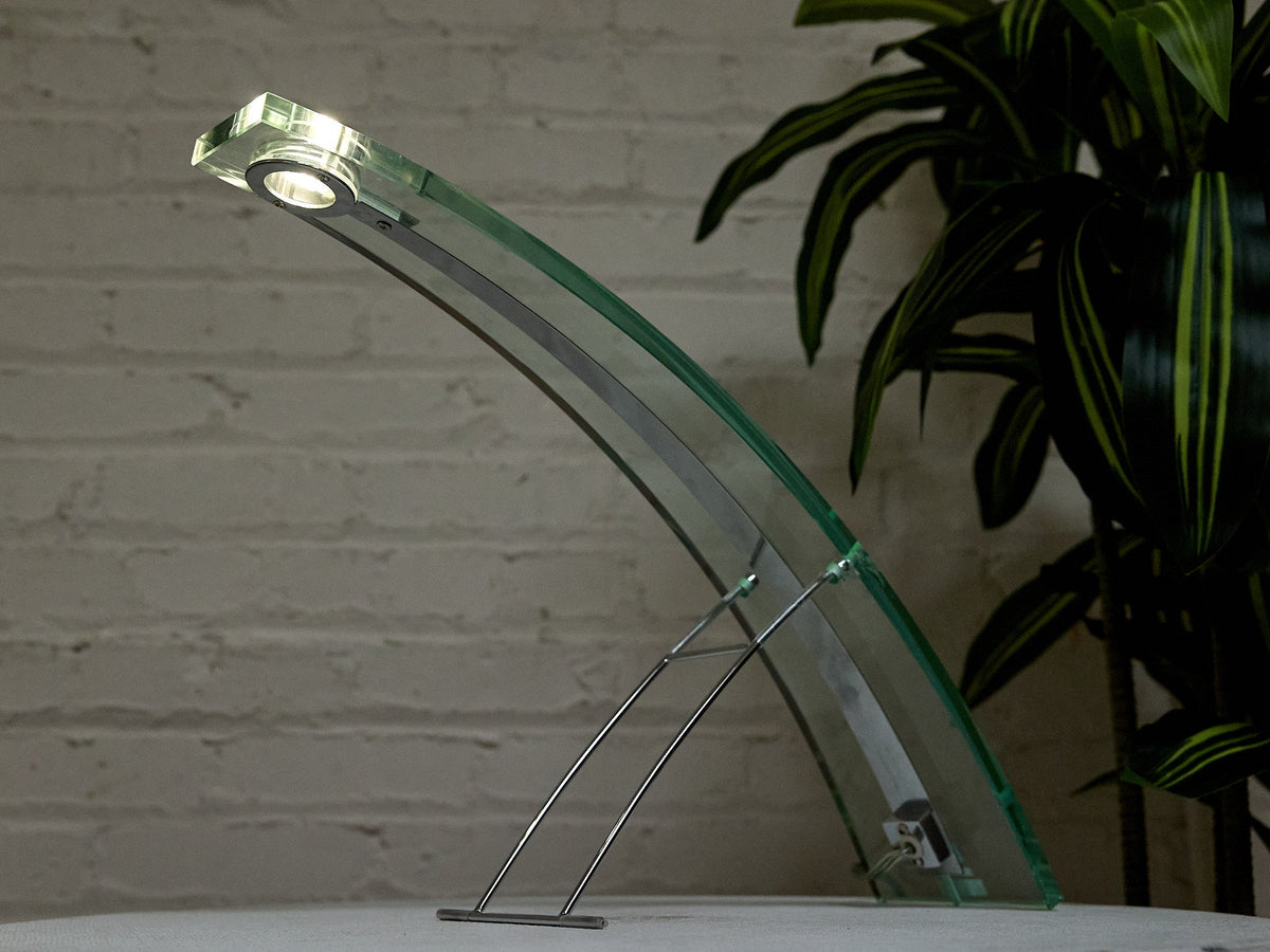 Vintage 1970s Curved Glass Sculptural Table Lamp
