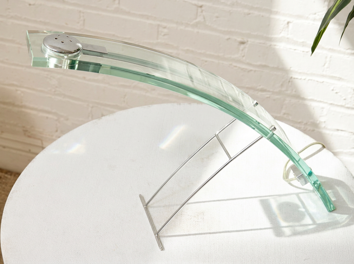 Vintage 1970s Curved Glass Sculptural Table Lamp