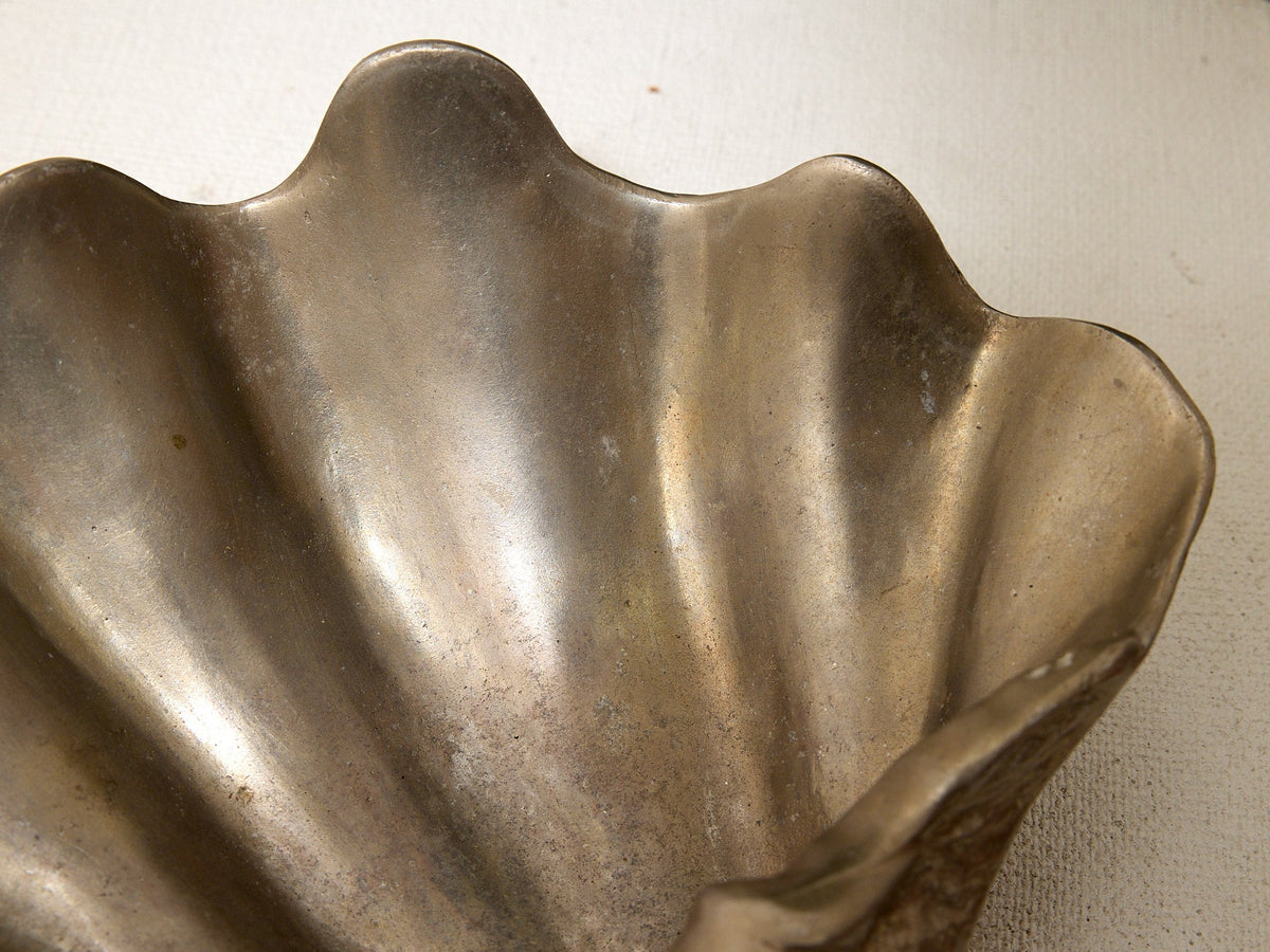 Vintage Sculptural Metal Clam Shell Bowl