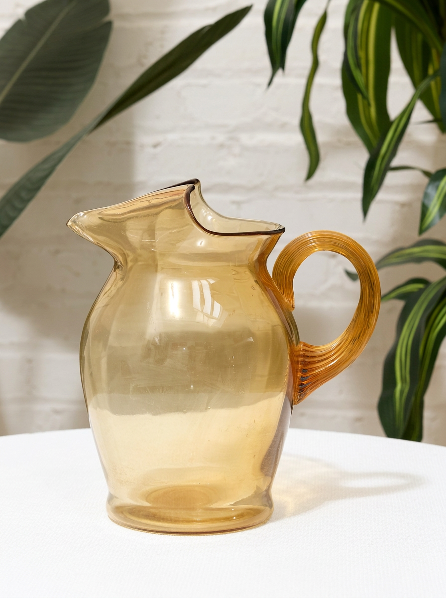 Vintage Amber Glass Hand-Blown Pitcher