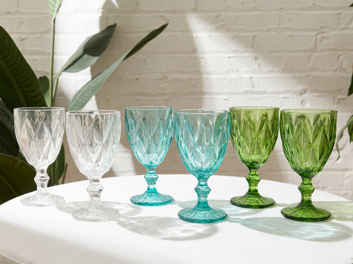 Vintage Jewel-Tone Cut Glass Goblets – Set of 6