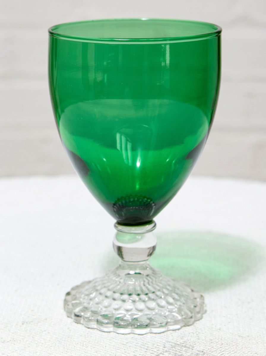 Vintage Emerald Green Goblet Glassware Set with Pitcher