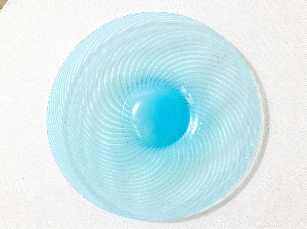 Vintage Murano Turquoise Swirl Art Glass Platter