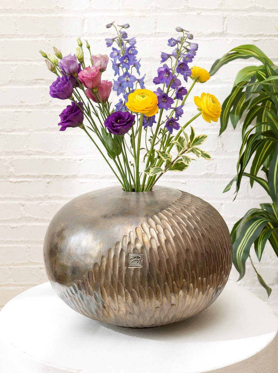 Raku-Style Textured Bronze Ceramic Vase