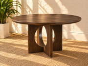 Sylvia Fluted Base Round Dining Table in Natural Brown
