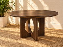 Sylvia Fluted Base Round Dining Table in Natural Brown