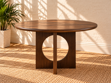 Sylvia Fluted Base Round Dining Table in Natural Brown