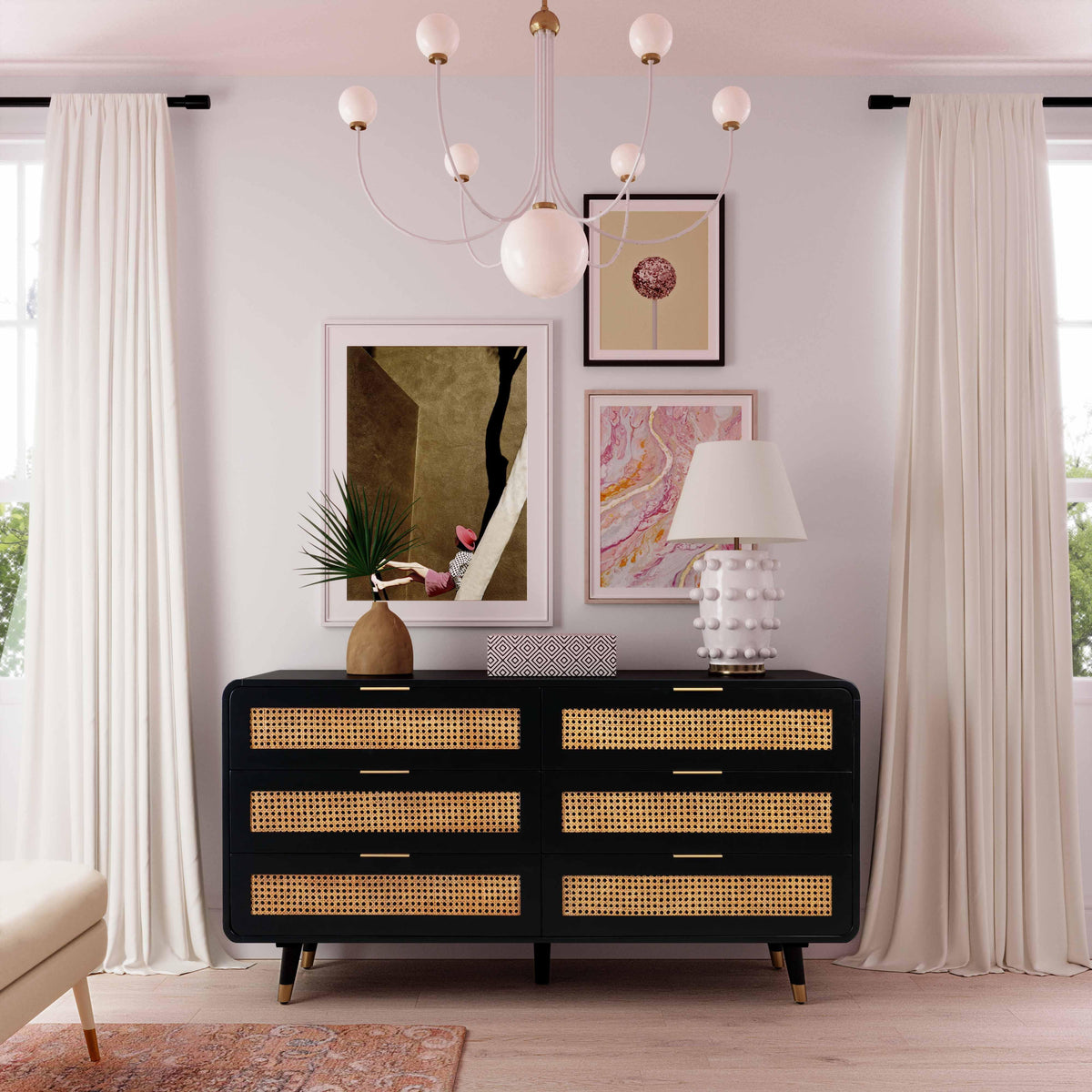 Christine 62" Black 6-Drawer Dresser