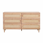 Carmen 63" Natural Ash and Cane 6-Drawer Dresser