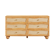 Grappa 62" Natural Wood & Raffia Wavy 6-Drawer Dresser