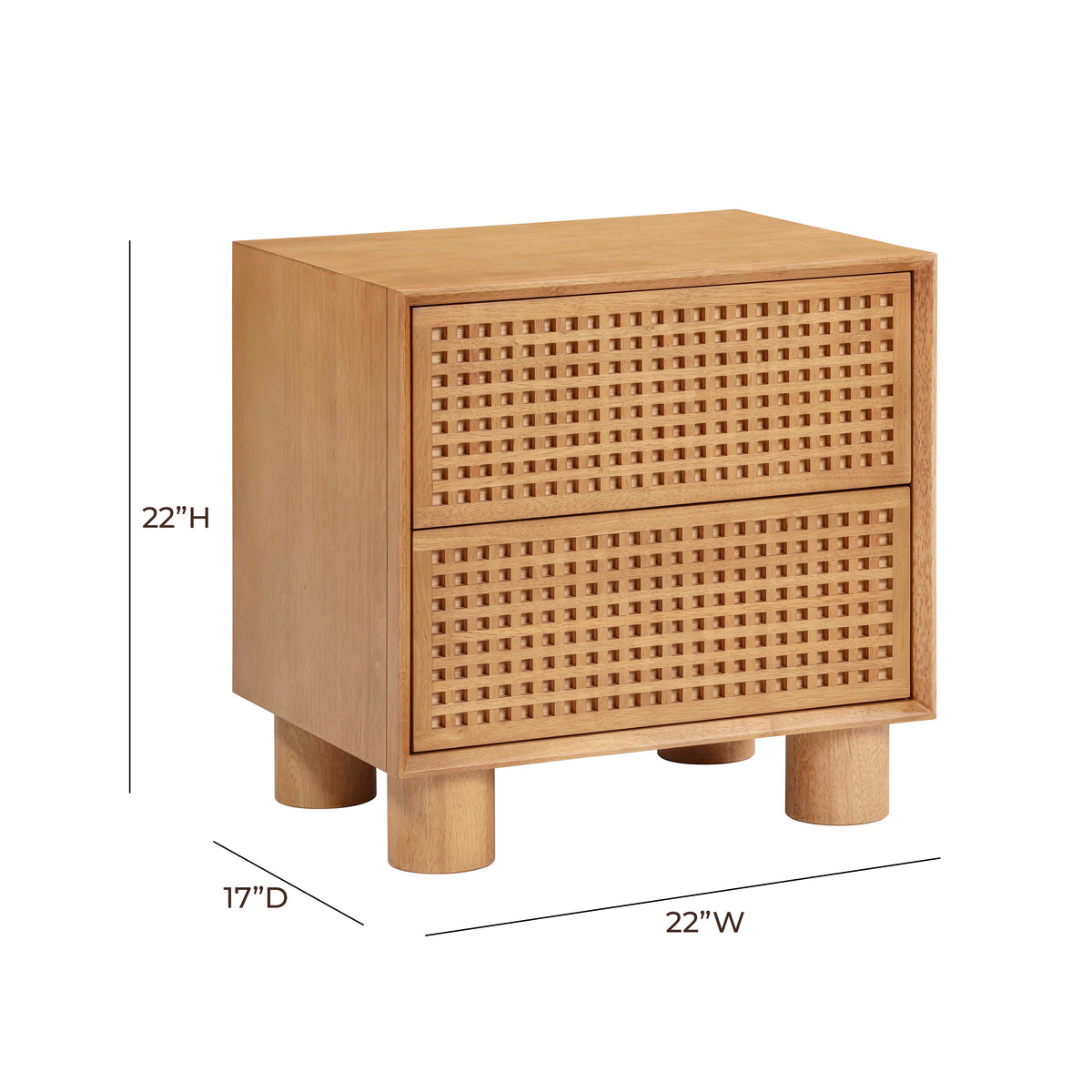 Miles 22" Natural Wood 2-Drawer Nightstand