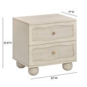 Grappa 22" Wood & Raffia Wavy 2-Drawer Nightstand