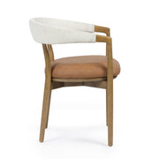 Vina Cognac Performance Vegan Leather and Cream Textured Weave Dining Chair