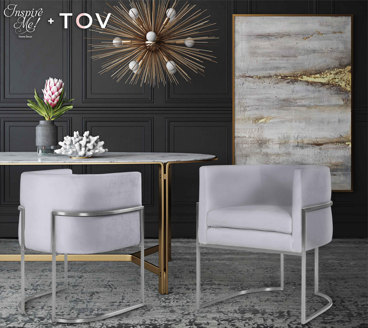Giselle Performance Velvet Dining Chair with Silver Base by Inspire Me! Home Decor