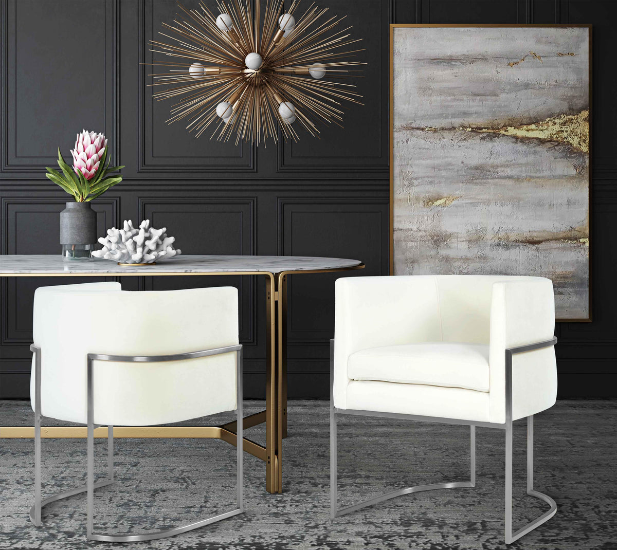 Giselle Performance Velvet Dining Chair with Silver Base by Inspire Me! Home Decor