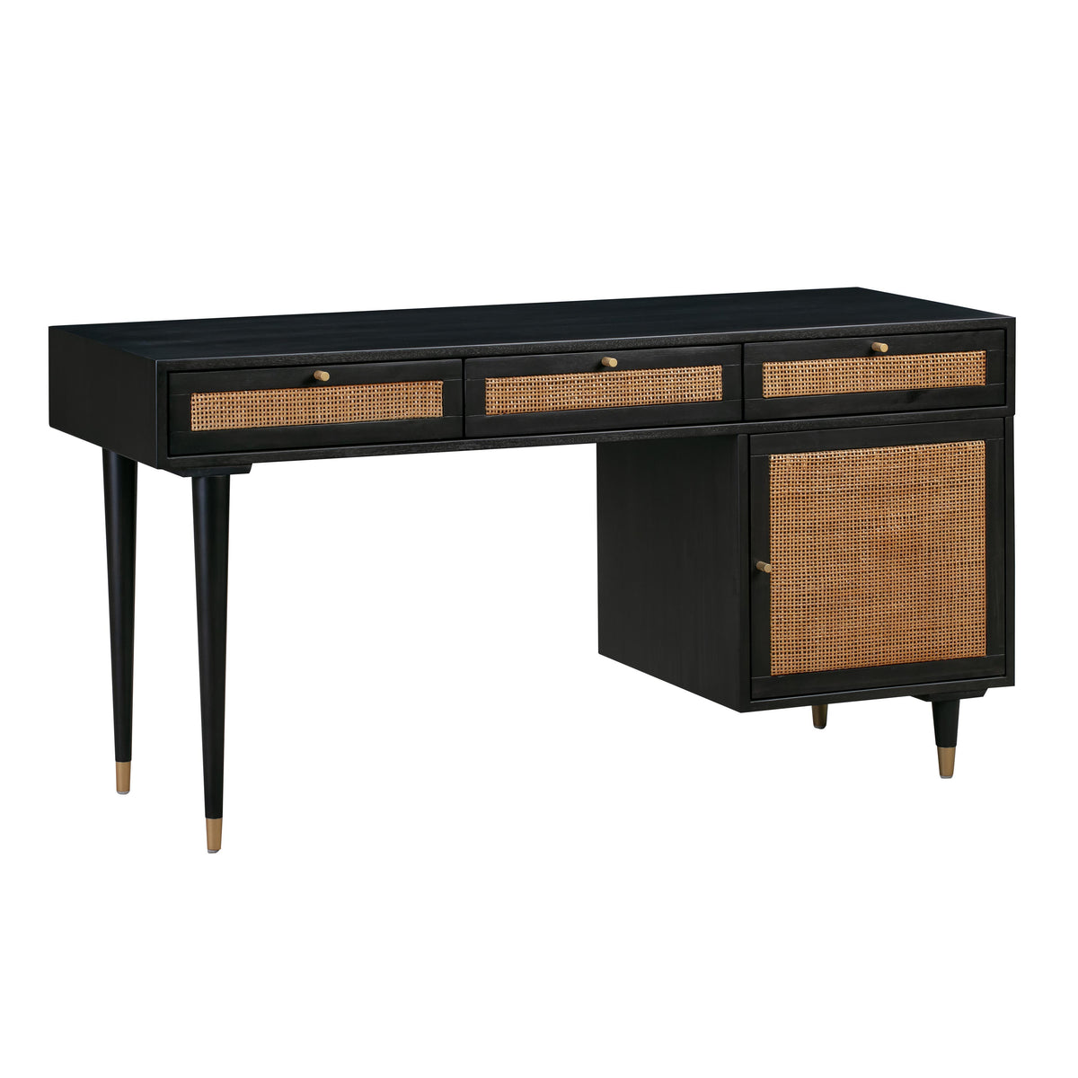 Sierra 60" Cane 3-Drawer Desk With Storage