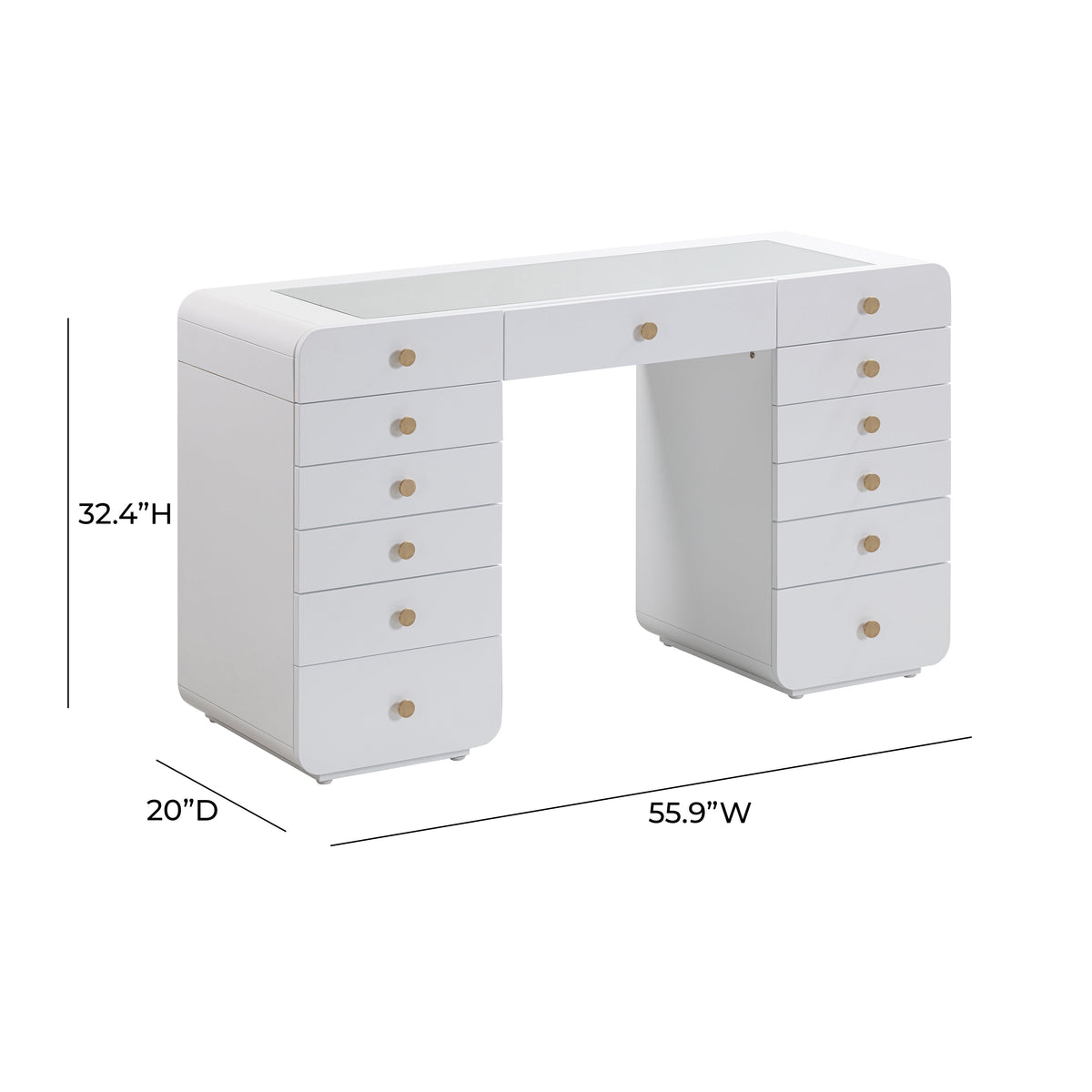 Hollywood 56" White Desk with Vanity Mirror