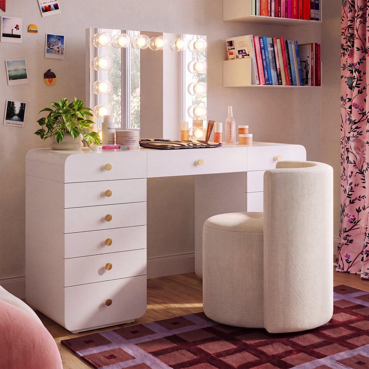 Hollywood 56" White Desk with Vanity Mirror