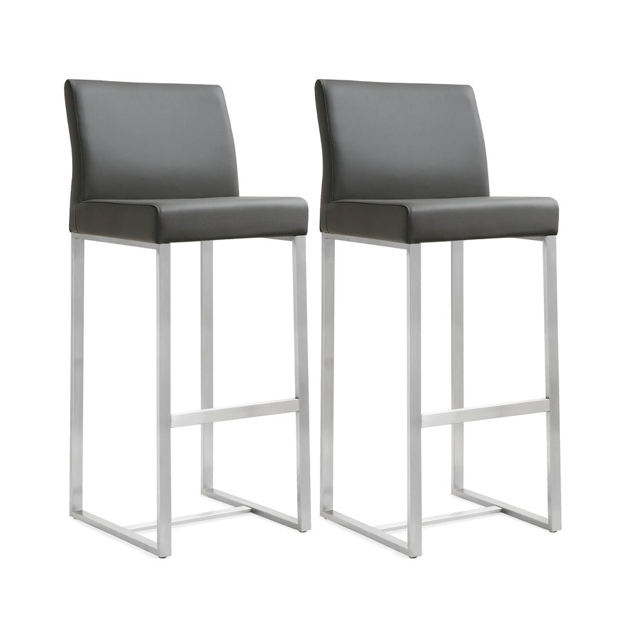 Denmark Performance Vegan Leather Stool with Silver Base - Set of 2