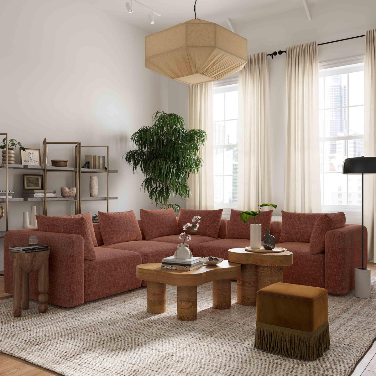 Hangover 5-Piece Contract-Grade Textured Fabric Modular L-Sectional