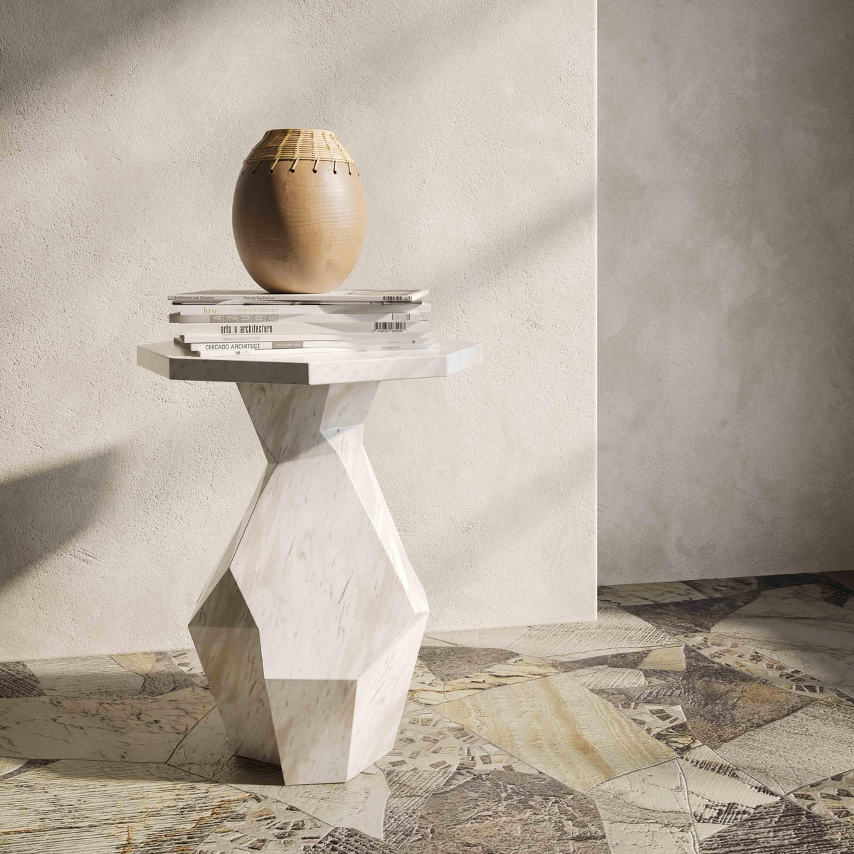 Esme Faux Marble Indoor/Outdoor Round Side Table