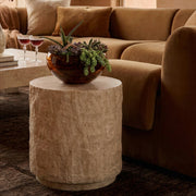 Roxanne Faux Travertine Indoor/Outdoor Concrete Side Table