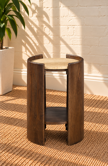 Tucker Travertine Top Side Table in Natural Brown