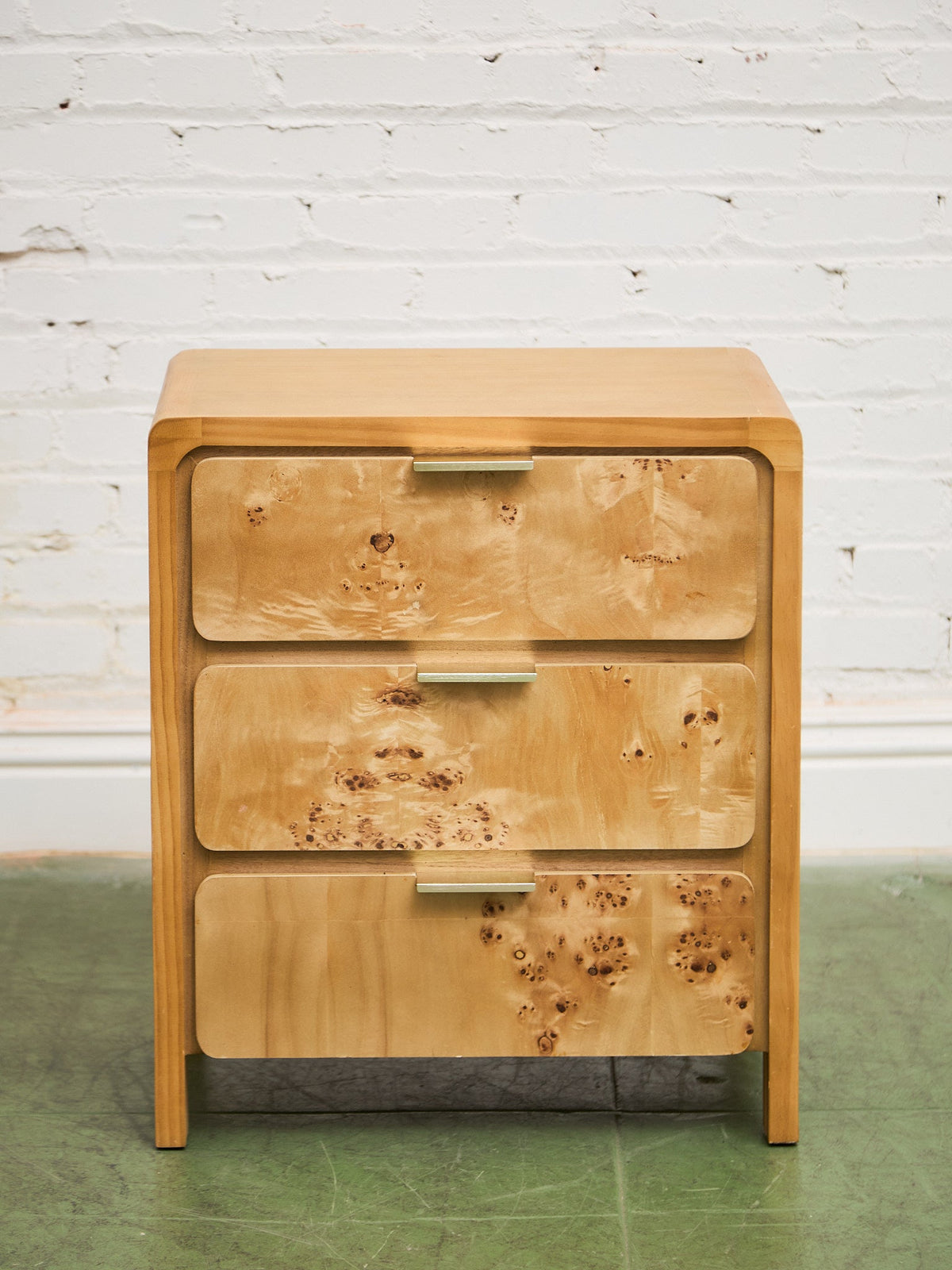 Single Blonde 3 Drawer Burlwood Nightstand