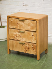 Single Blonde 3 Drawer Burlwood Nightstand