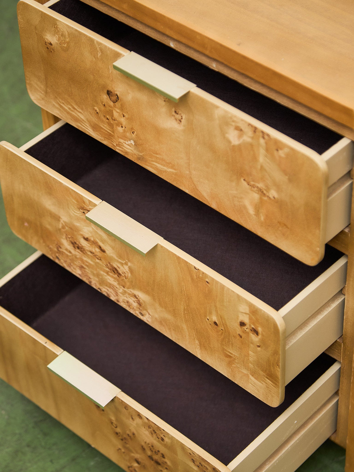 Single Blonde 3 Drawer Burlwood Nightstand