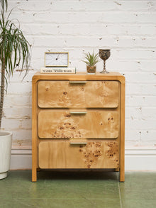 Single Blonde 3 Drawer Burlwood Nightstand