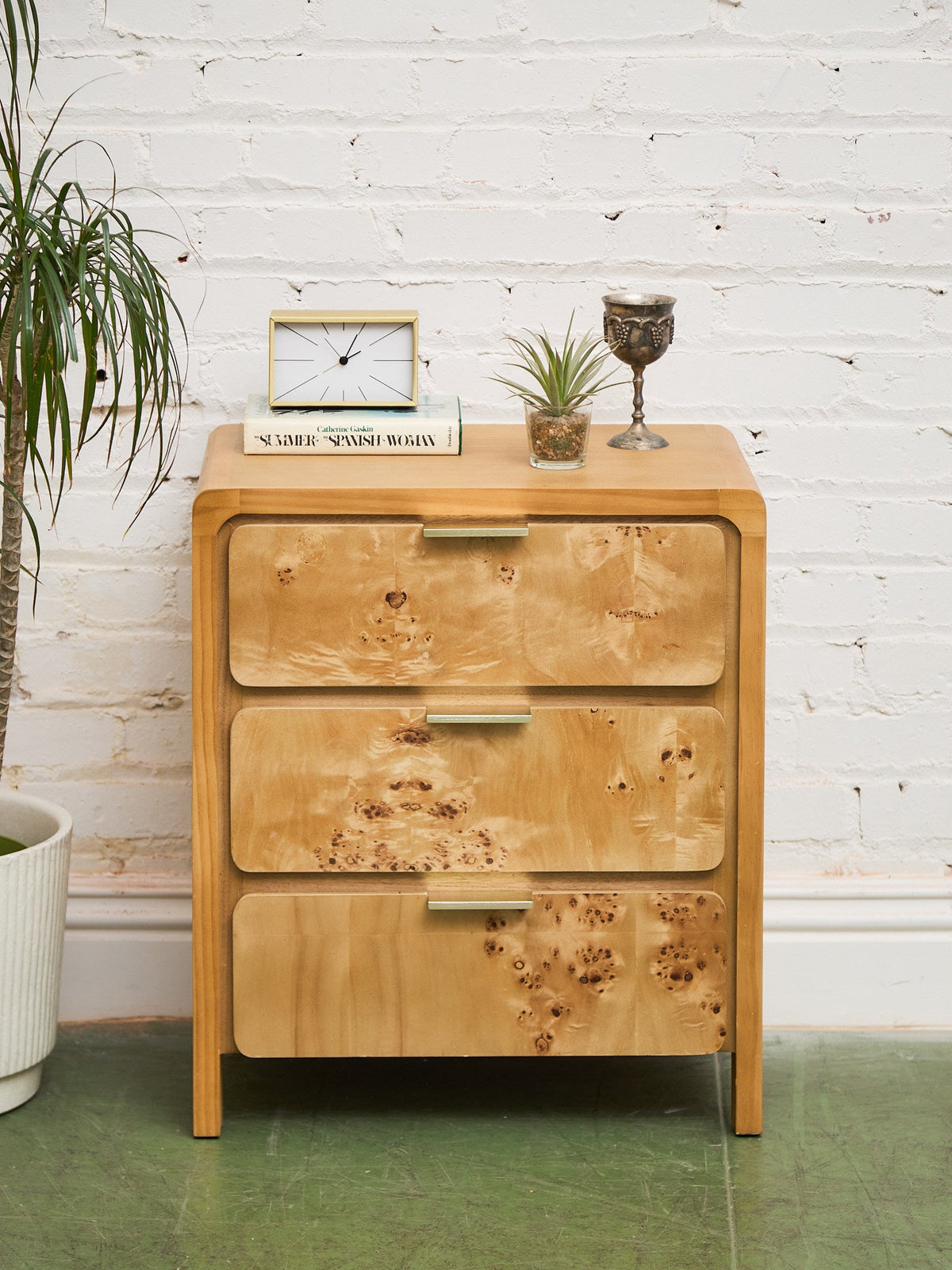 Single Blonde 3 Drawer Burlwood Nightstand