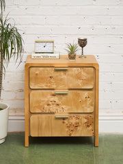 Single Blonde 3 Drawer Burlwood Nightstand