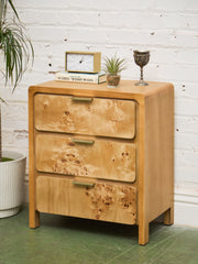 Single Blonde 3 Drawer Burlwood Nightstand
