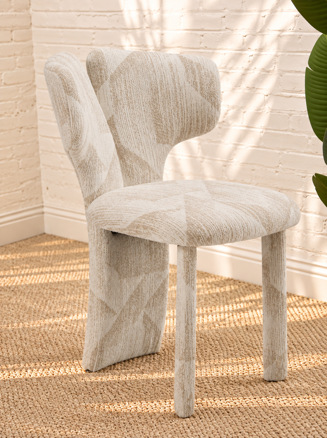 Vada Patterned Dining Chair in Cream Beige