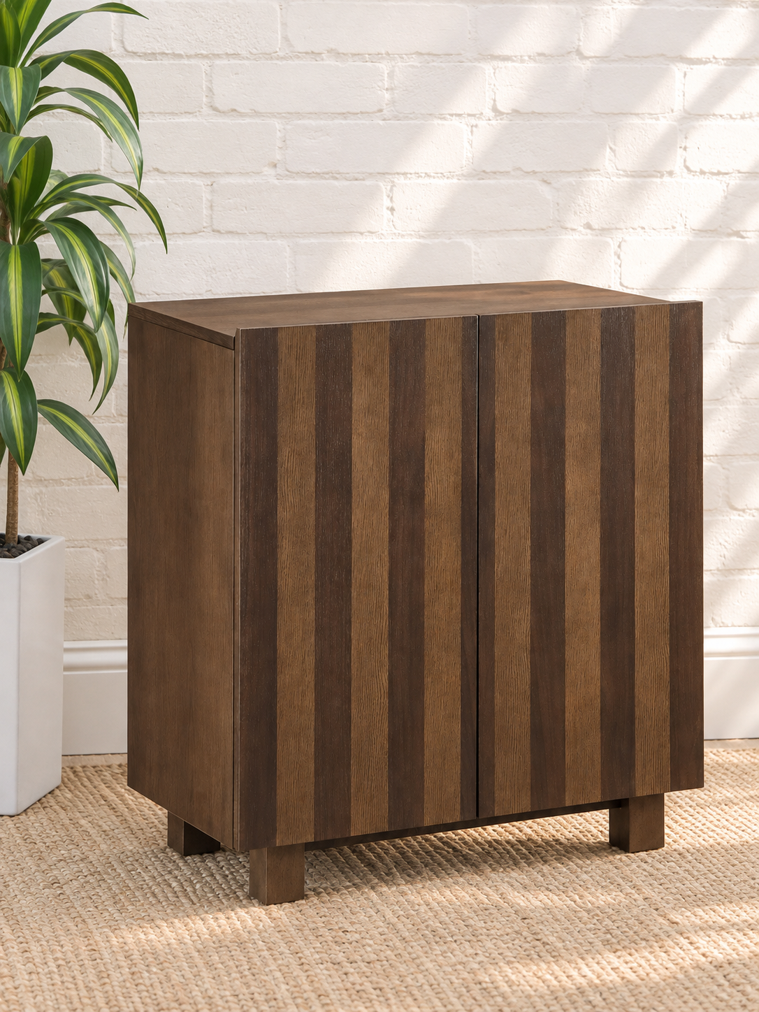 Veda Striped Bar Cabinet in Dark Oak