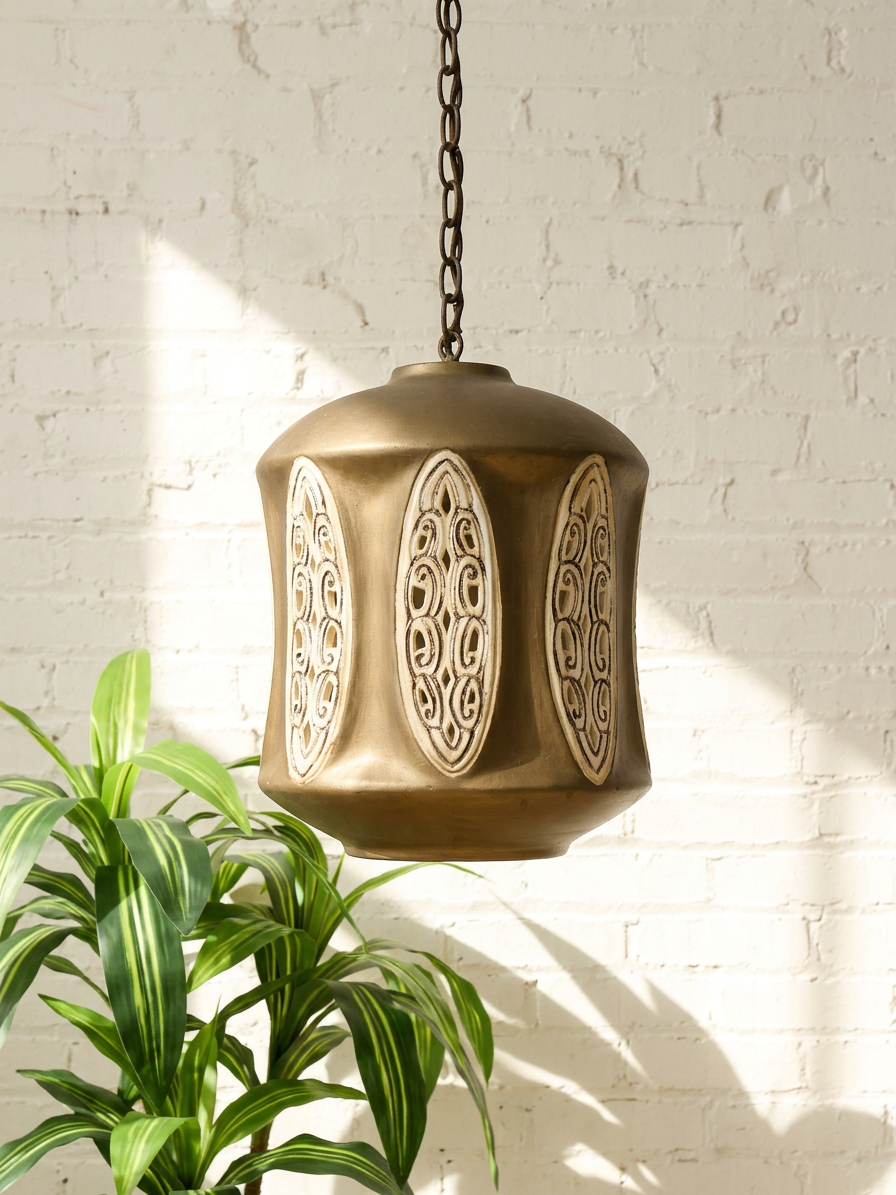 Vintage 1960s Sculptural Metal Hanging Pendant Lamp