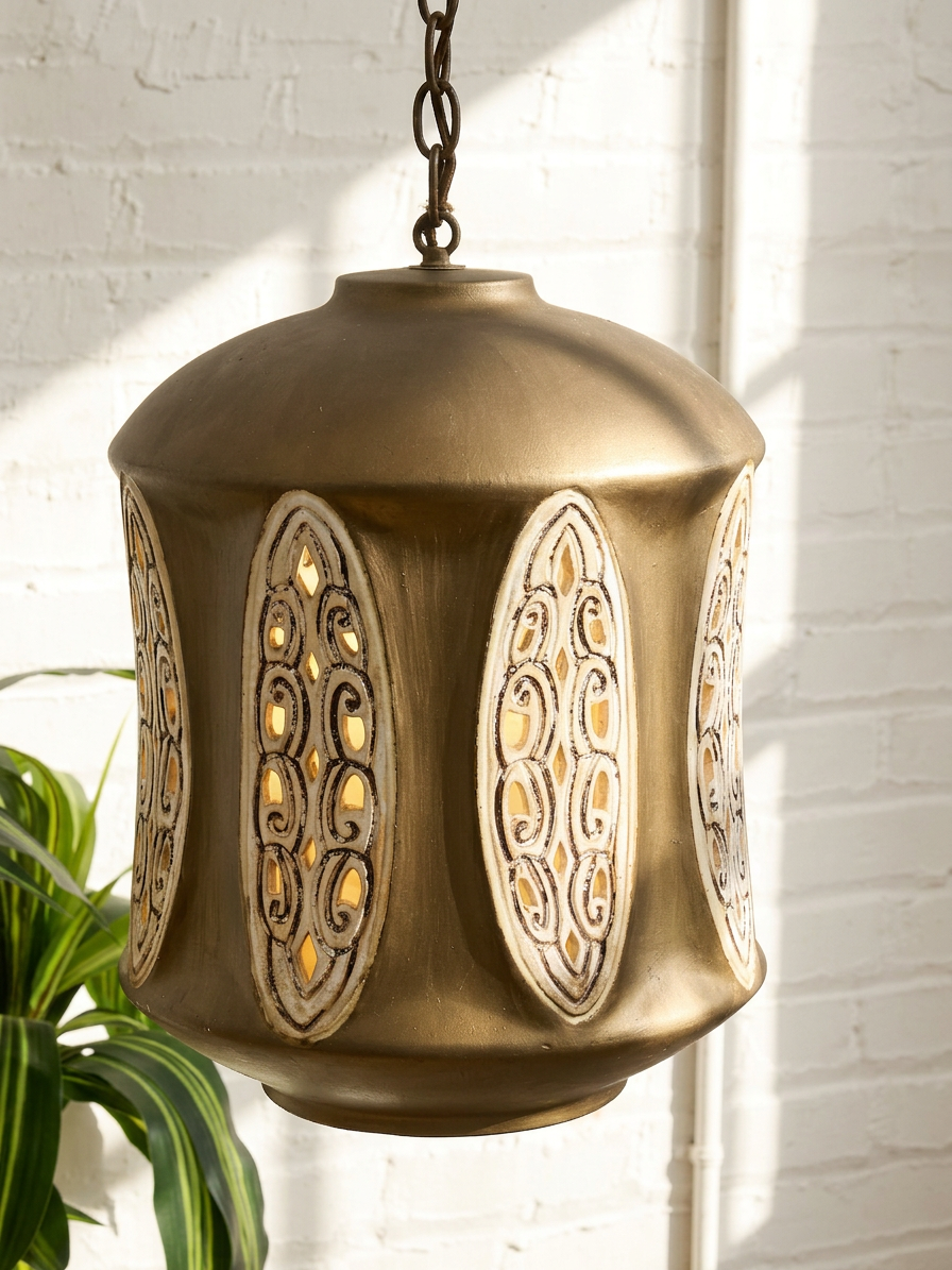 Vintage 1960s Sculptural Metal Hanging Pendant Lamp