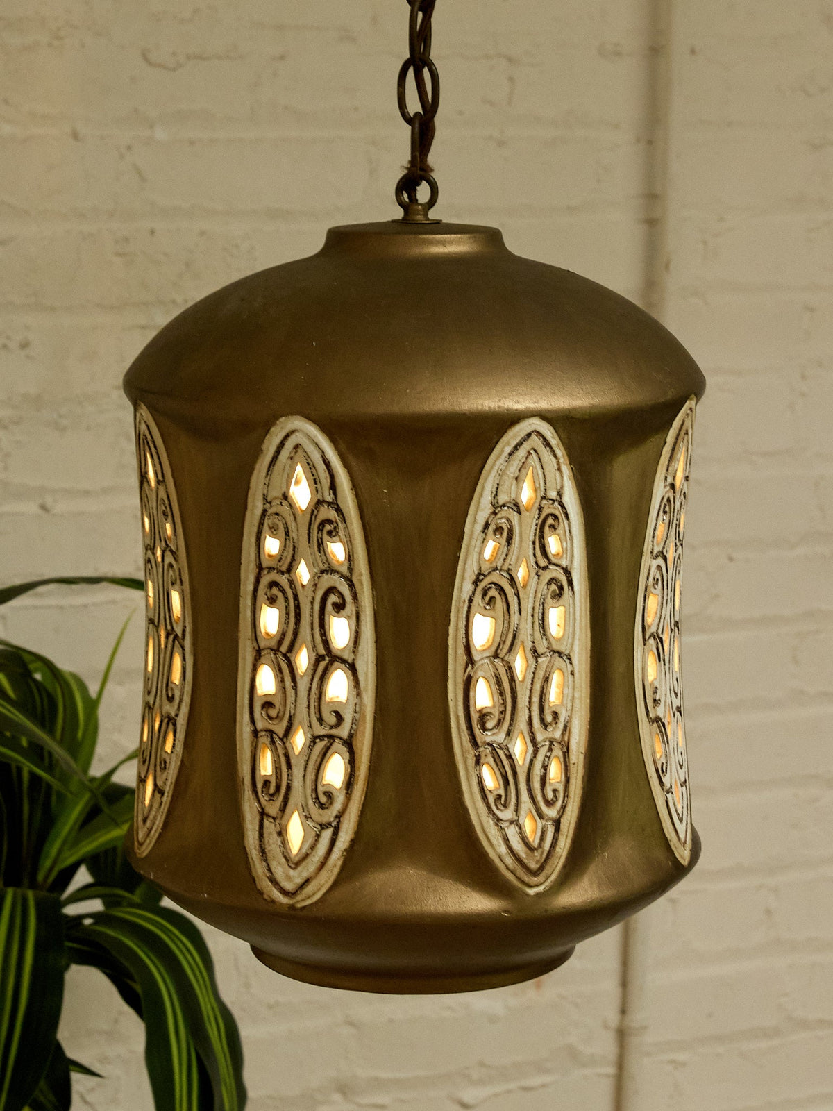 Vintage 1960s Sculptural Metal Hanging Pendant Lamp