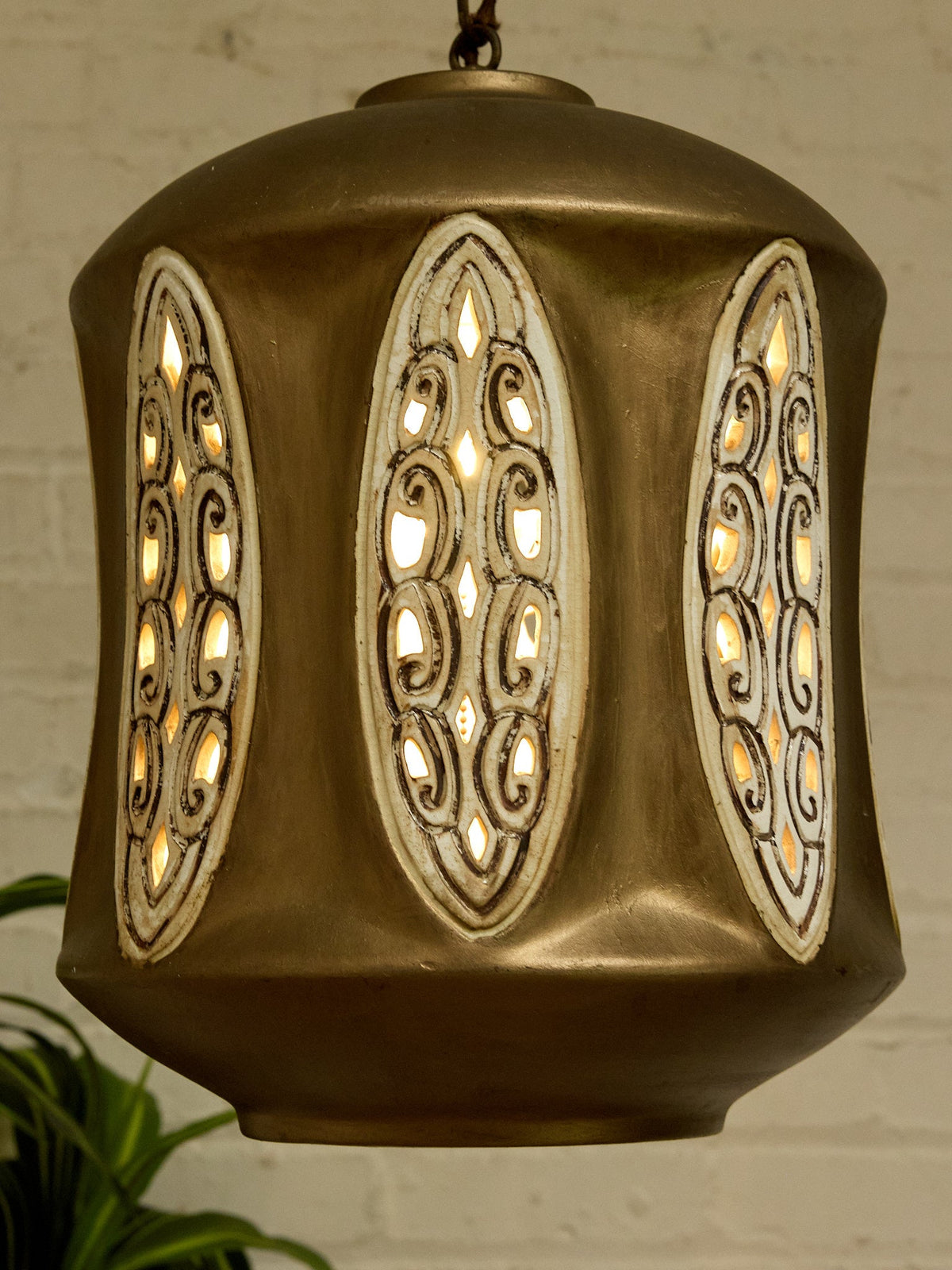 Vintage 1960s Sculptural Metal Hanging Pendant Lamp
