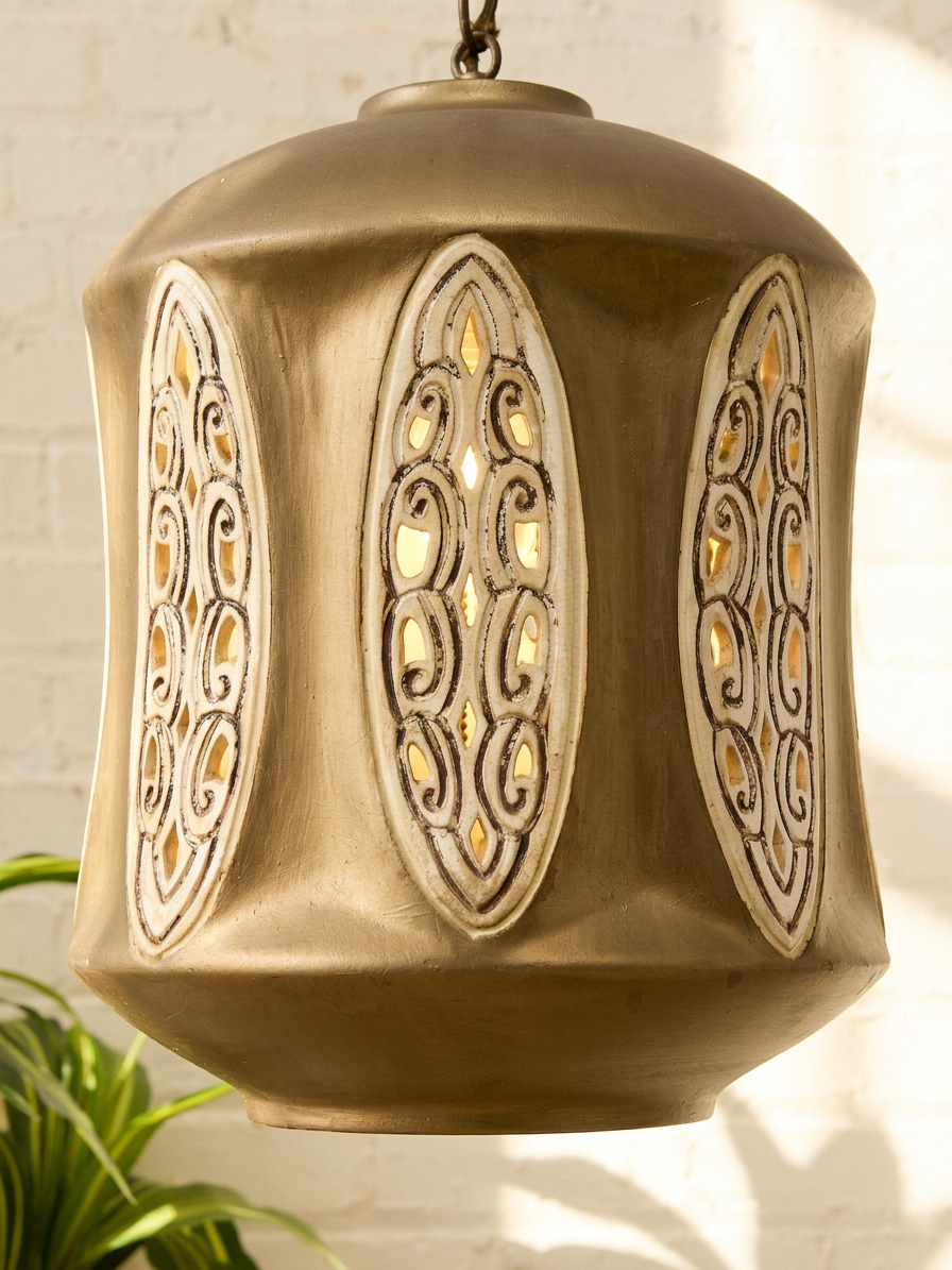 Vintage 1960s Sculptural Metal Hanging Pendant Lamp