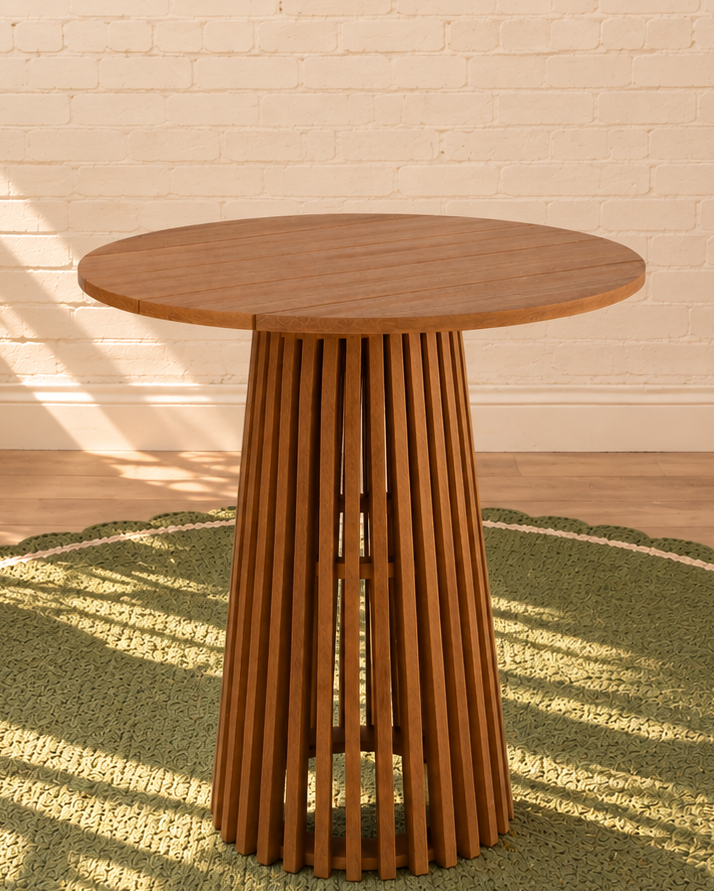 Vivian Slatted Bar Table in Warm Teak 31 Inches