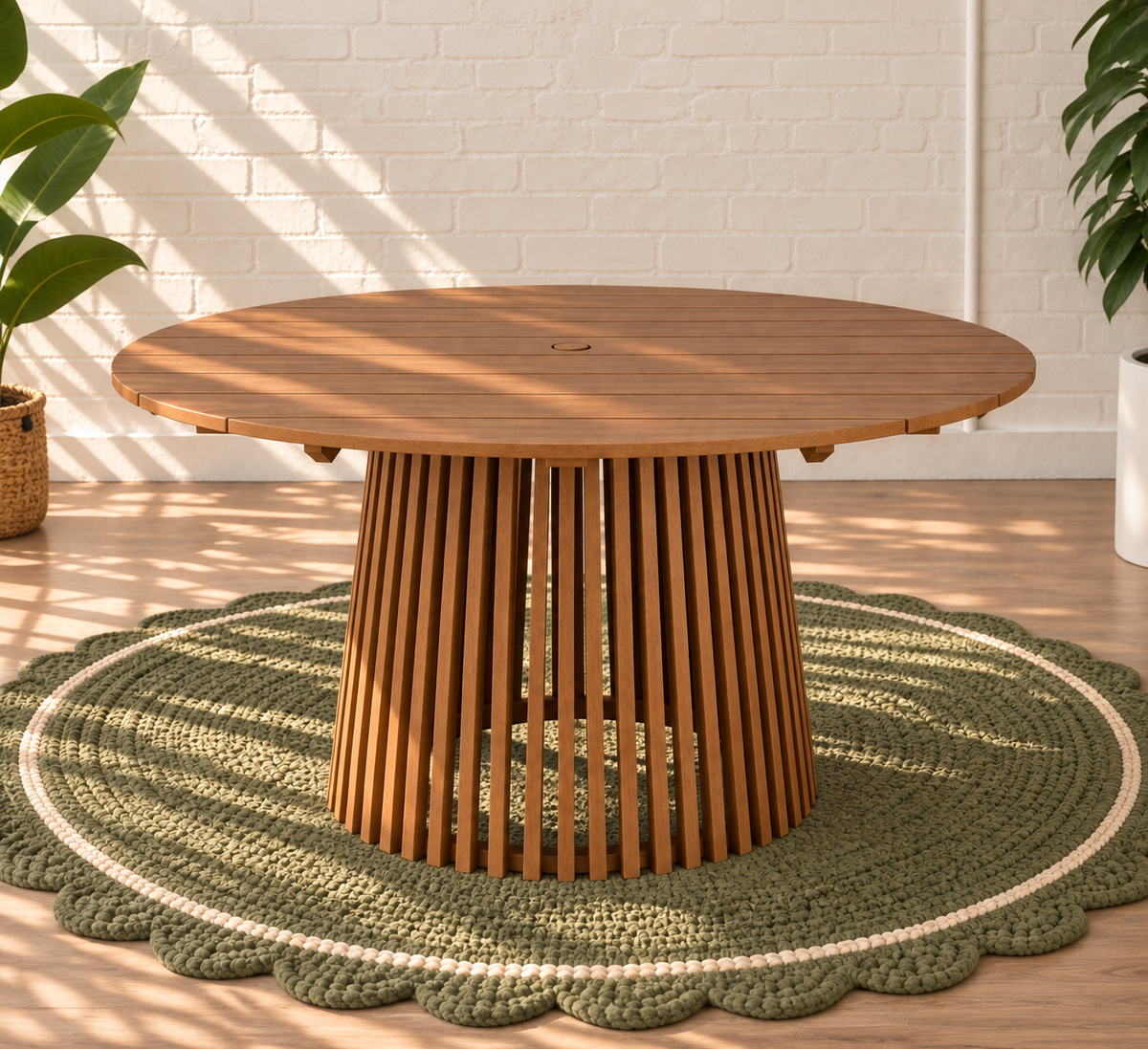 Vivian Slatted outdoor indoor Dining Table in Warm Teak 55 Inches