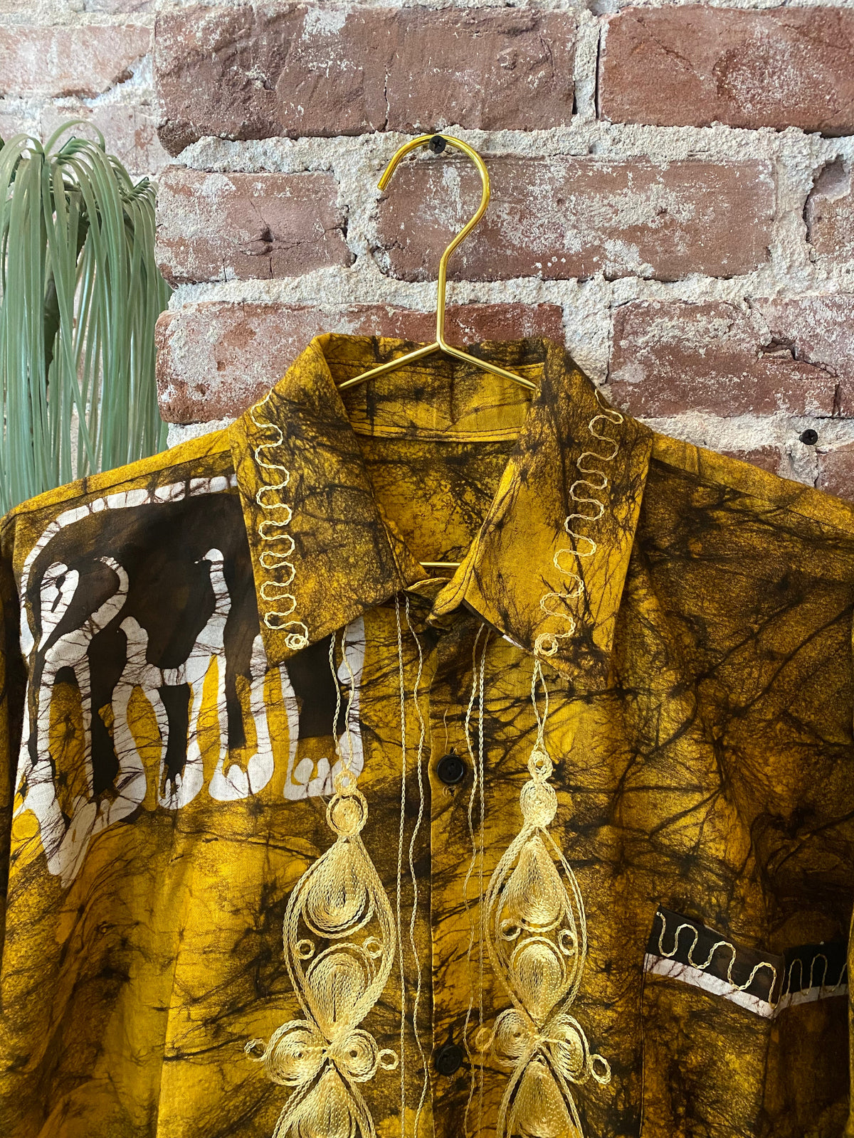 Vintage Gold Hawaiian Shirt with Elephant Motif