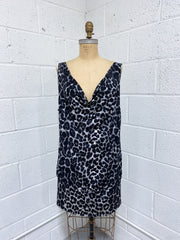 Grey Animal Print Dress with Draped Neckline