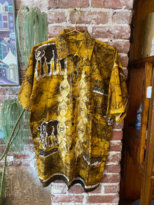 Vintage Gold Hawaiian Shirt with Elephant Motif