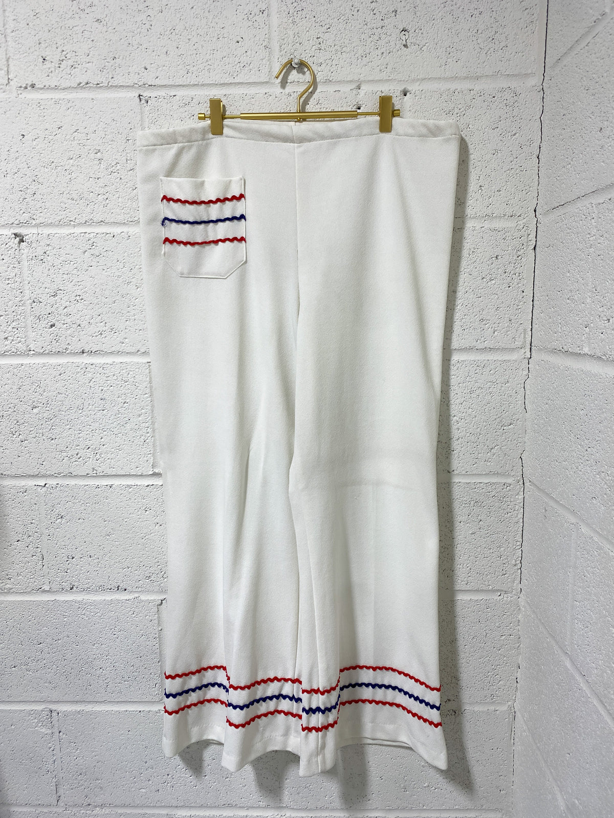 Vintage Snow White Polyester pants with Red and Blue Detail - Plus Size