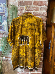 Vintage Gold Hawaiian Shirt with Elephant Motif