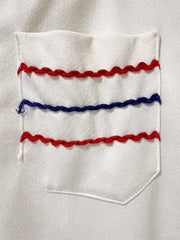 Vintage Snow White Polyester pants with Red and Blue Detail - Plus Size