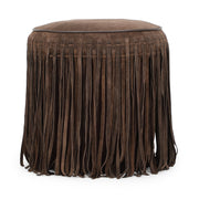 Daphne Round Suede Fringe Ottoman